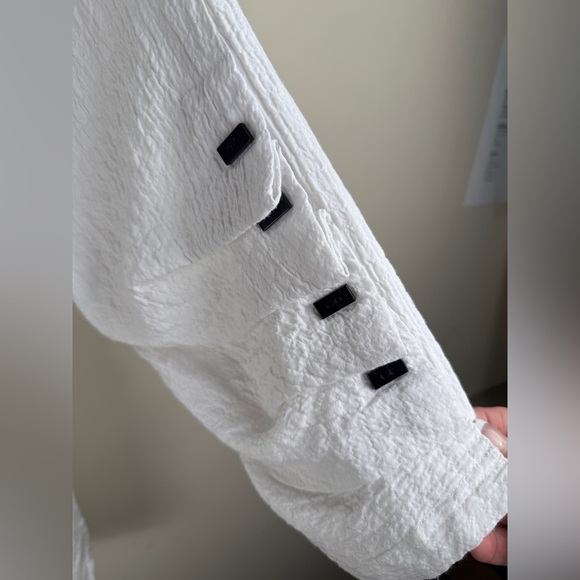 Ali Miles White Textured Crinkle Tunic Top Artsy Buttons Women's Size L Oversizd - Picture 3 of 12